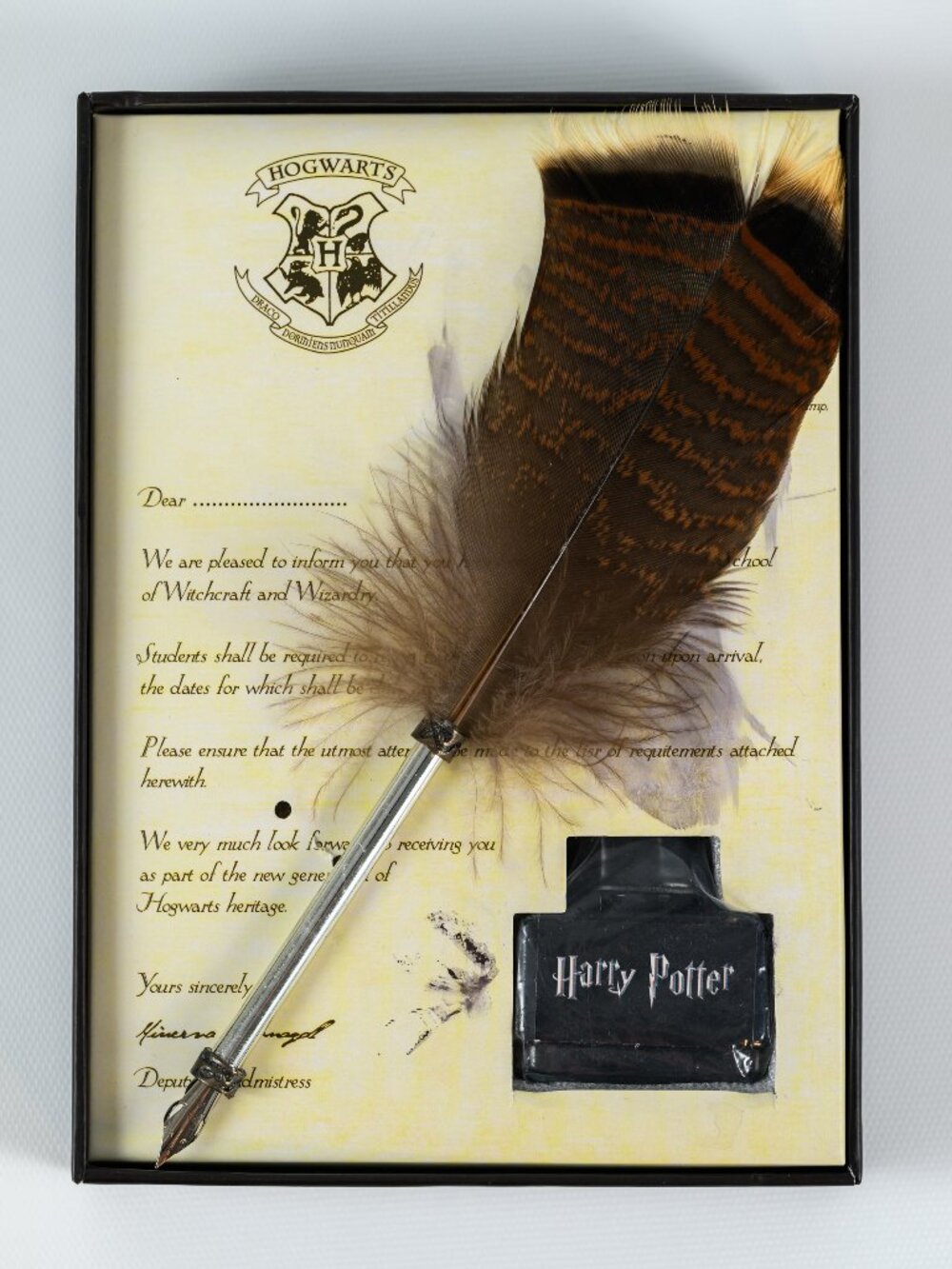 Harry Potter Themed Quill Pen Ink Set Hogwarts Letter Style Display Box